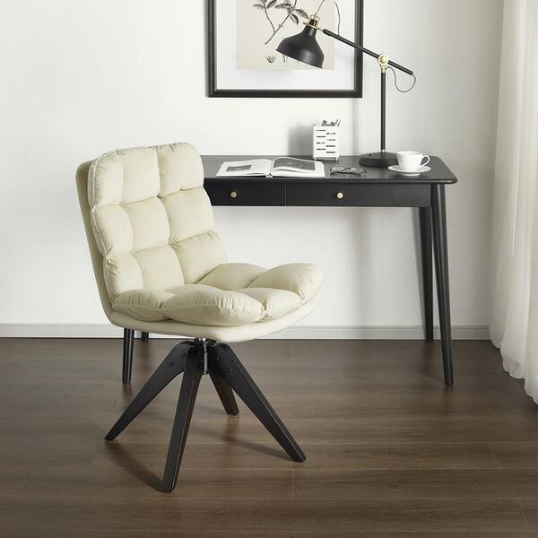 Art Leon Modern Off White Swivel Accent Desk Chair with Oak Wood