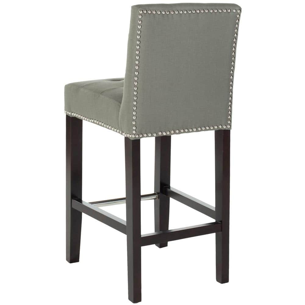 Seamist Transitional Leather and Wood 34" Counter Stool with Silver Nailheads