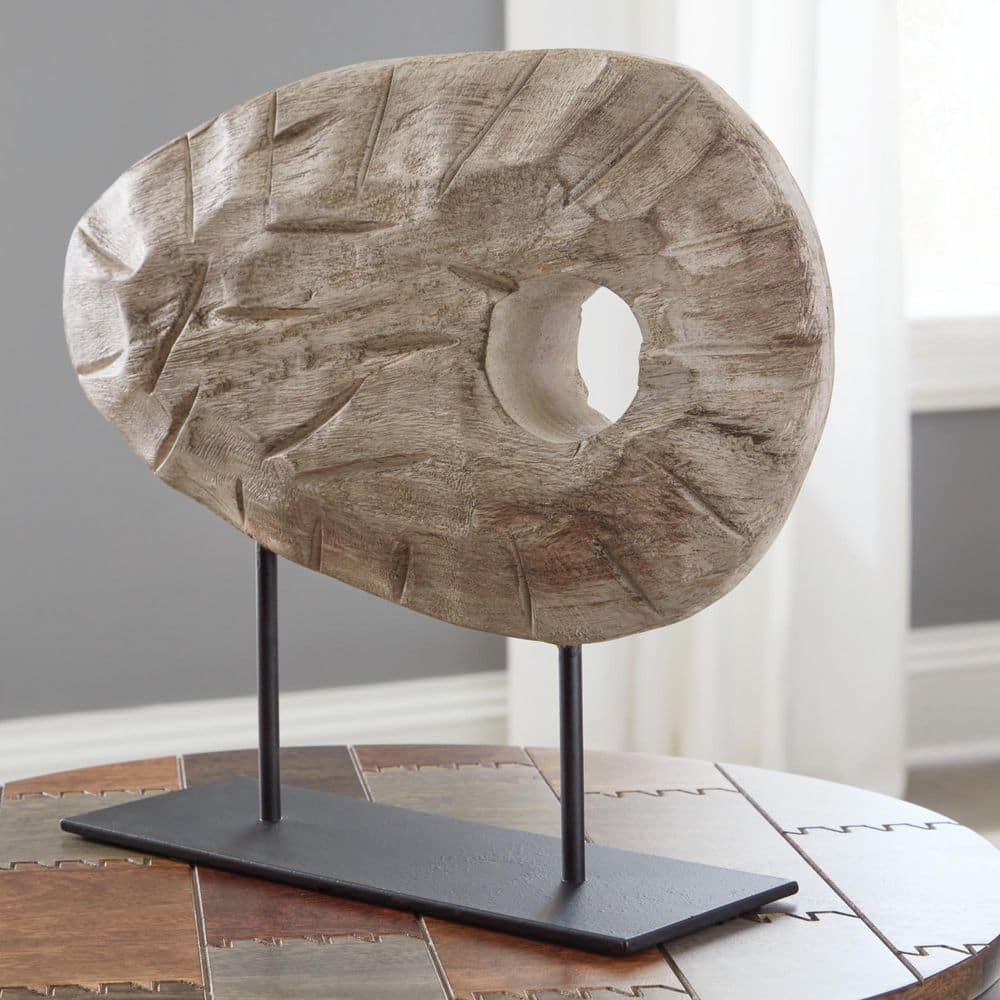 Antique White and Black Wood Abstract Sculpture