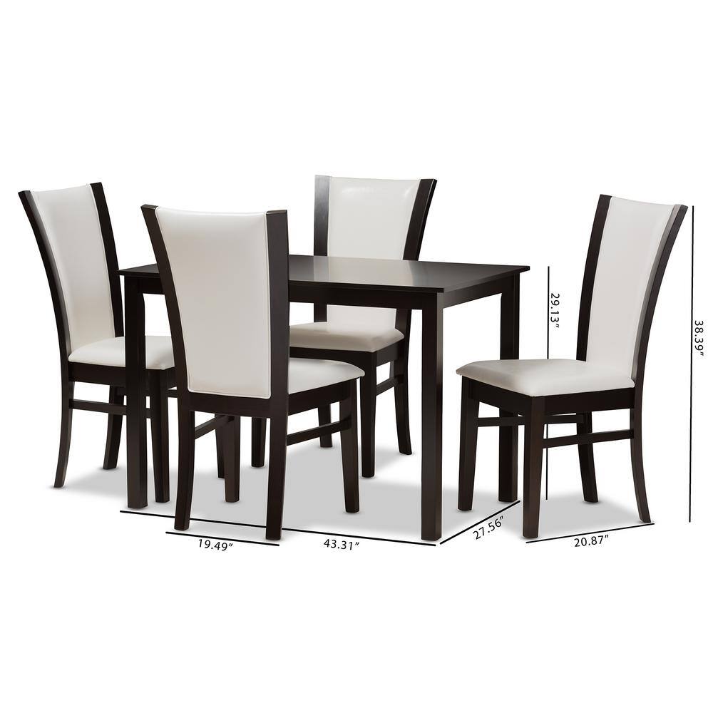 Adley Dark Brown and White Faux Leather 5-Piece Dining Set