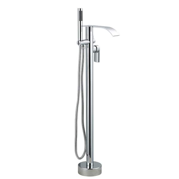 Single-Handle Freestanding Tub Faucet with Handshower and Waterfall Spout in Polished Chrome