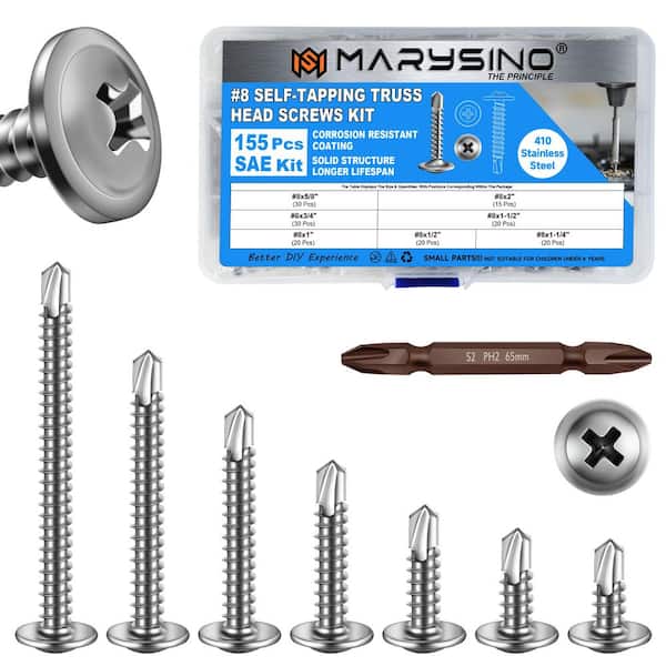 #8 Truss Head Stainless Steel Self-Tapping Screw Assortment Kit (155-Piece)