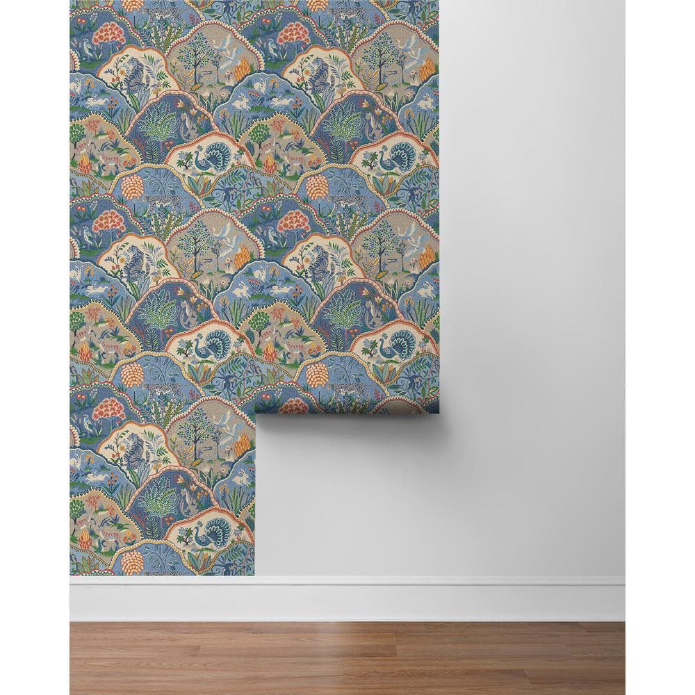 Luna Blue Animal and Floral Self-Adhesive Vinyl Wallpaper