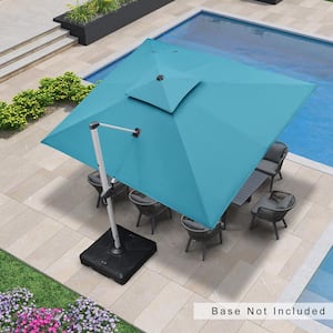 10 ft. x 12 ft. All-aluminum 360° Rotation Silvery Cantilever Outdoor Patio Umbrella in Turquoise Blue with Beige Cover