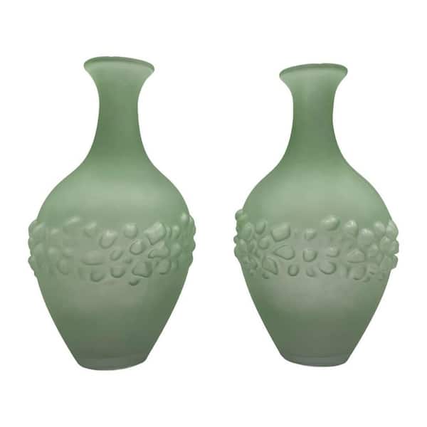 castellousa Green 13 in. Decorative Textured Glass Vase (Set of 2)