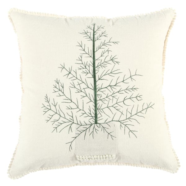 Unbranded Natural/Green Christmas Frasier Fur Tree Poly Filled 18 in. x 18 in. Decorative Throw Pillow