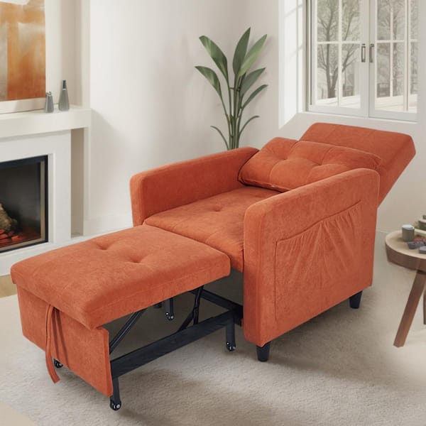 WONDER COMFORT 3-in-1 Convertible Chair Bed 37 in. W. Orange Pull-Out Twin-Size Sofa Bed with Pocket and Throw Pillow