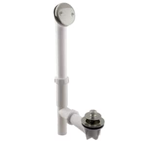 14" White Tubular Bath Waste & Overflow Assembly with Twist & Close Drain Plug and 2-Hole Faceplate, Satin Nickel