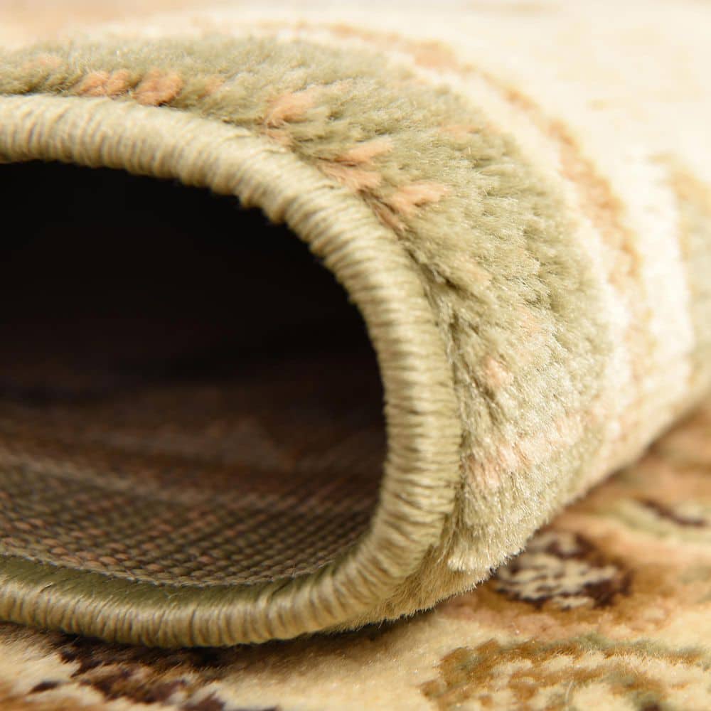 Green Floral Square Stain-Resistant Synthetic Area Rug