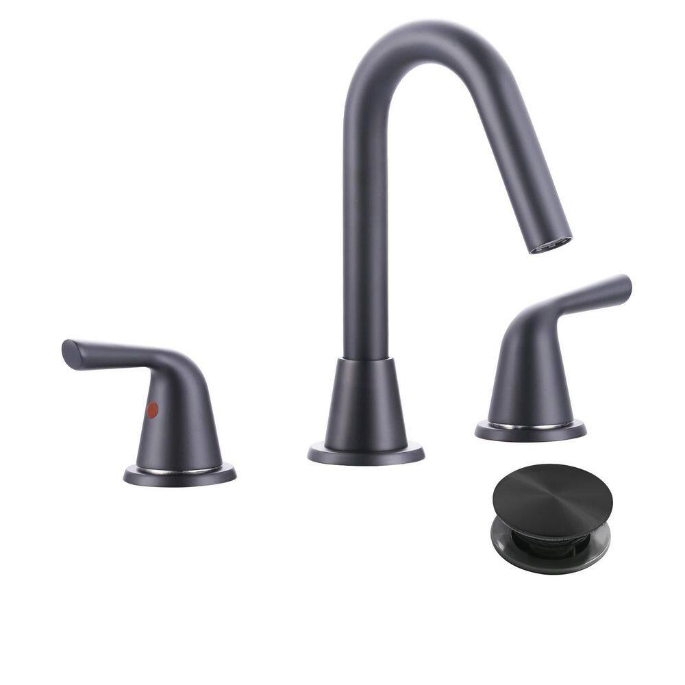 8 in. Widespread Double Handle Bathroom Faucet with Drain Kit Included in Matte Black price history on PriceWatchPro