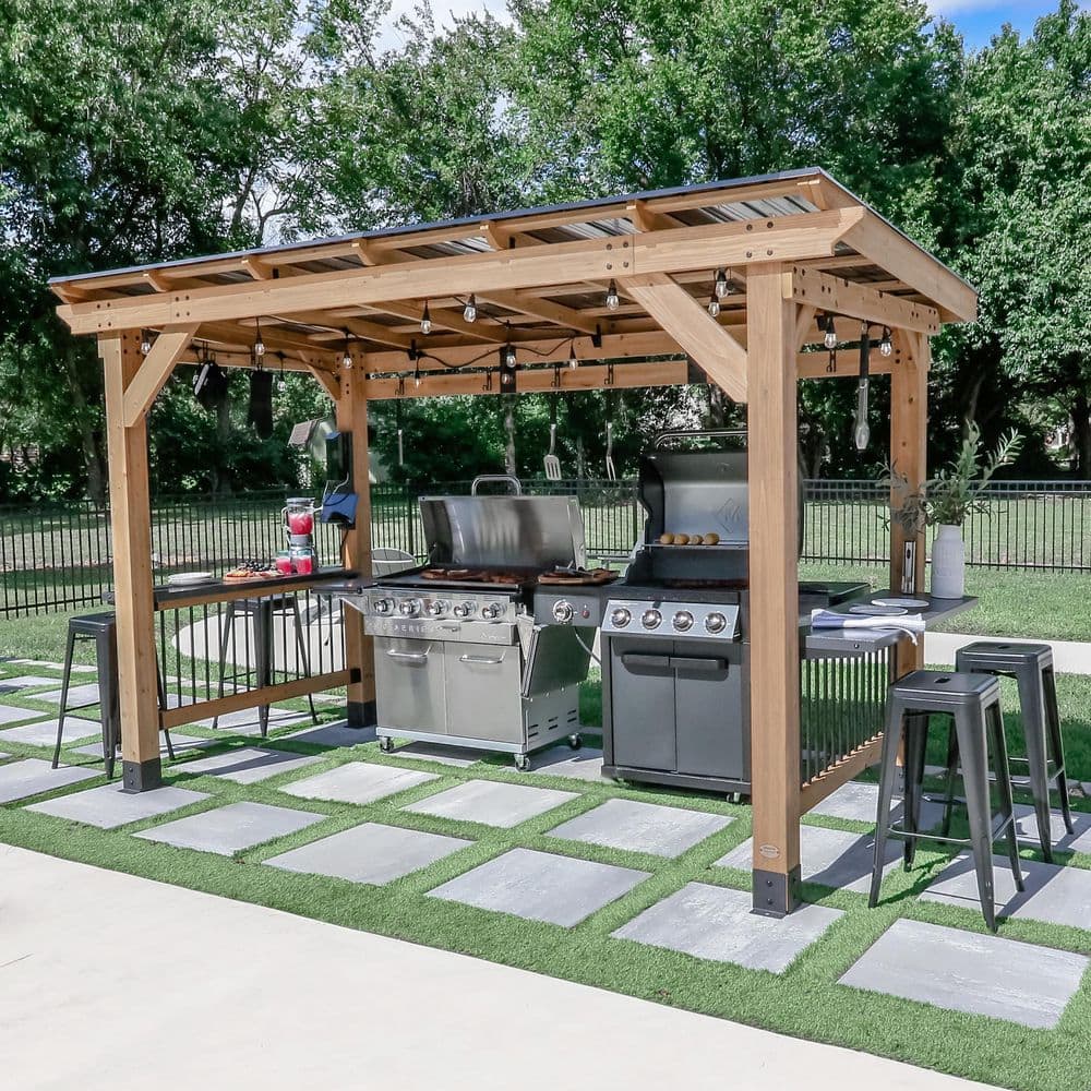Saxony XL Cedar and Black Steel Grill Gazebo