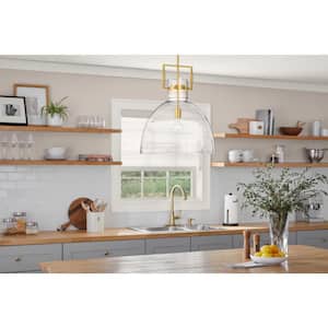 Ballington 17.88 in. 1-Light Gold Oversized Pendant Light Fixture with Clear Glass Shade