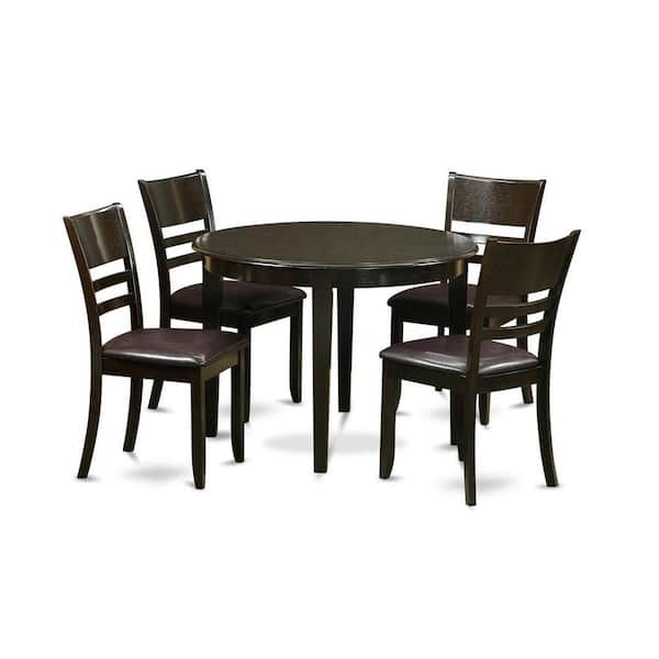 5-Piece Round Cappuccino Finish Solid Wood Top Dining table with 4 Chairs with Lattice Back