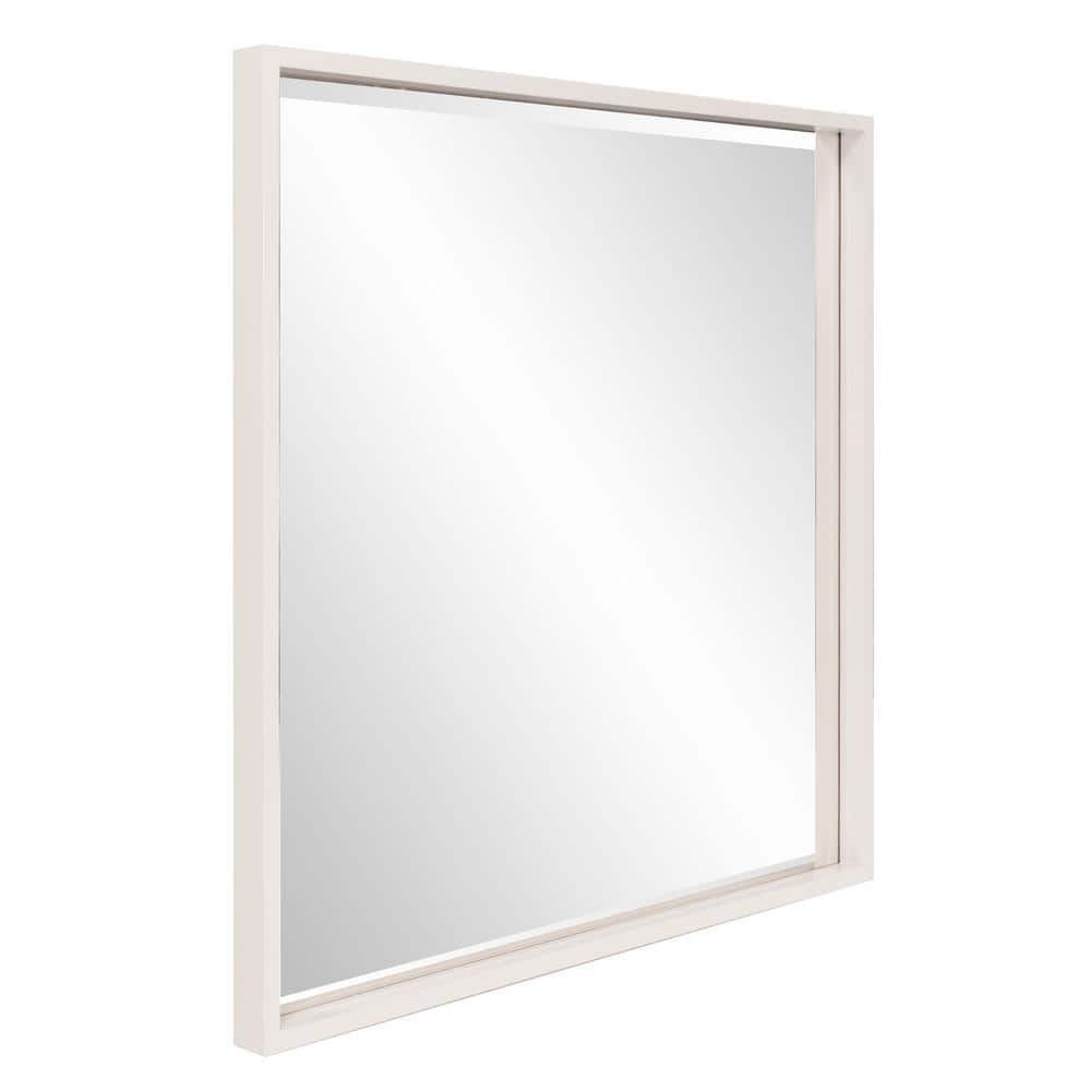 Glossy White 40" Square Wood Frame Decorative Mirror