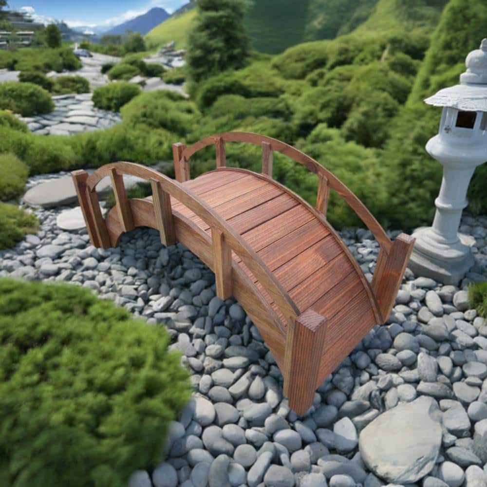 Miniature Japanese Brown Treated Wood Garden Bridge, 25-Inch