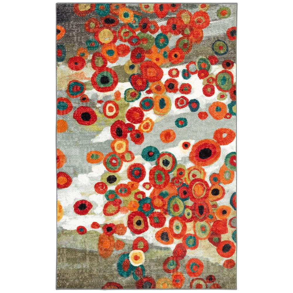 Red and Gray Floral Tufted Washable Accent Rug