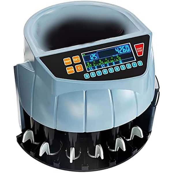 High Speed Coin Counter and Sorter Machine with 6 Bins Tubes Batch Add Mode Large Display for All US Coins
