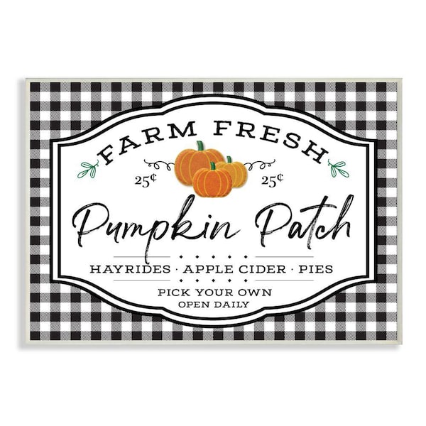 Farm Fresh Pumpkin Patch Sign Black Checkered Plaid By AE Design Unframed Print Nature Wall Art 10 in. x 15 in.