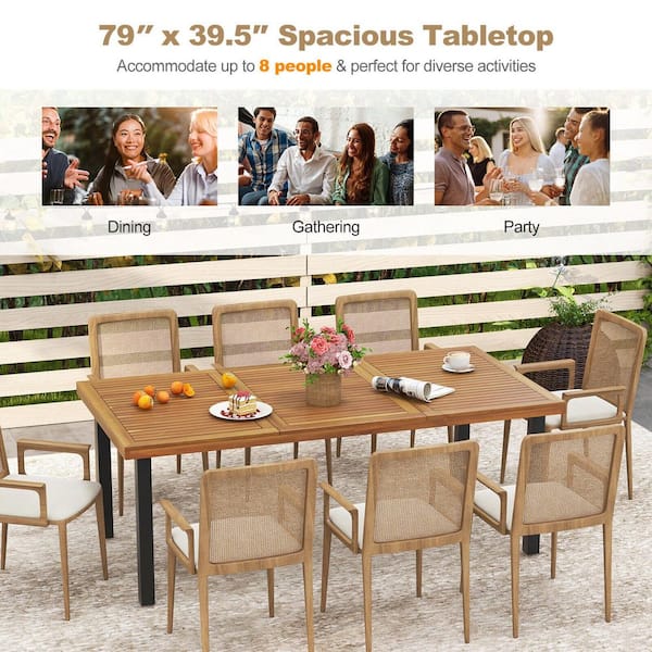 Gymax 8-Person Natural Wood 79 in. 4 Legs Dining Table w/ 1.9 in