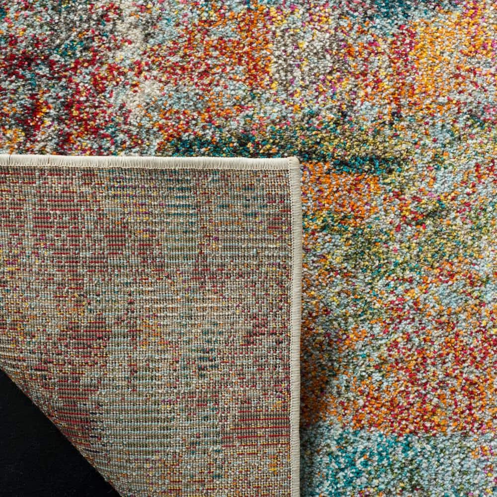 Monaco Teal & Orange Abstract Boho Chic Square Area Rug, 9'x9'