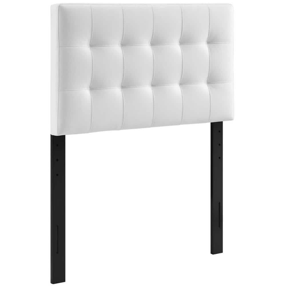White Twin Upholstered Tufted Leather Headboard