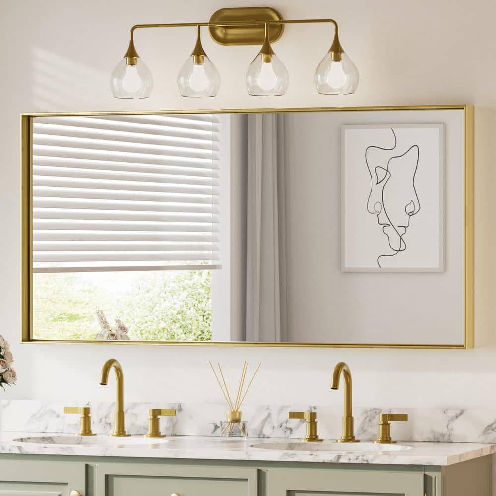 60 in. W x 30 in. H Framed Brushed Gold Mirrors for Bathroom Wall Square Corner Bathroom Vanity Mirror Over Sink price history on PriceWatchPro