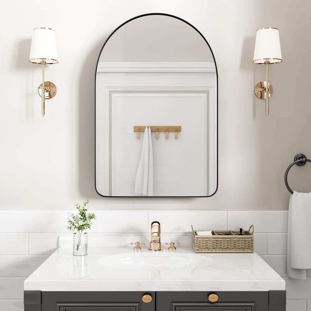 G 24 in. W x 36 in. H Recessed or Surface Mount Arched Medicine Cabinet with Mirror in Black price history on PriceWatchPro
