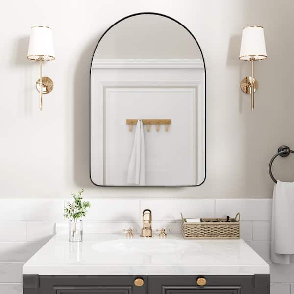 Dovelina G 24 in. W x 36 in. H Recessed or Surface Mount Arched Medicine Cabinet with Mirror in Black