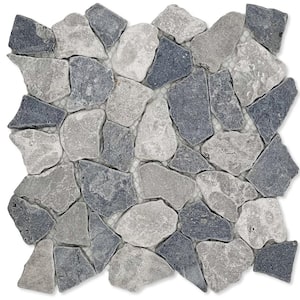 Fit Grey Blend 11 in. x 11 in. x 9.5 mm Indonesian Marble Mesh-Mounted Mosaic Tile (9.28 sq. ft./case)