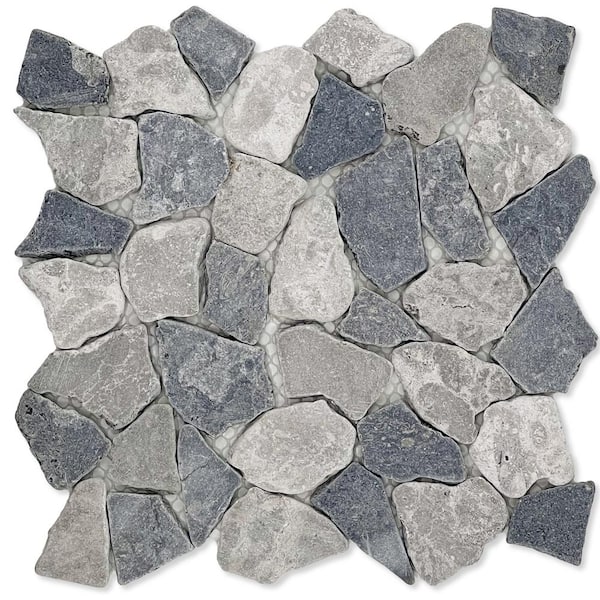 TILE CONNECTION Fit Grey Blend 11 in. x 11 in. x 9.5 mm Indonesian Marble Mesh-Mounted Mosaic Tile (9.28 sq. ft./case)