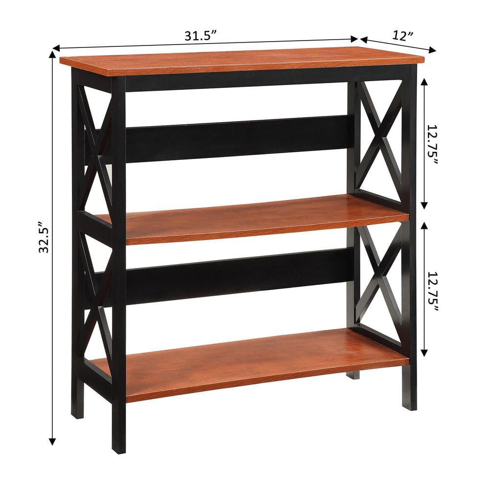 Oxford Black 3-Tier Modern Bookcase with X-Pattern