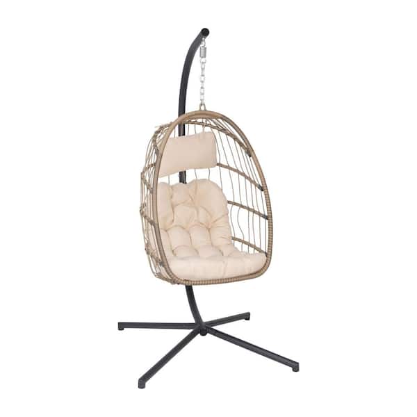 cenadinz Wicker Patio Swing with Soft Seat Cushions & Swing Stand