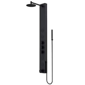 Bowery 59.0625 in. 4-Jet Shower Panel System with Round Shower head and Tub Filler in Matte Black