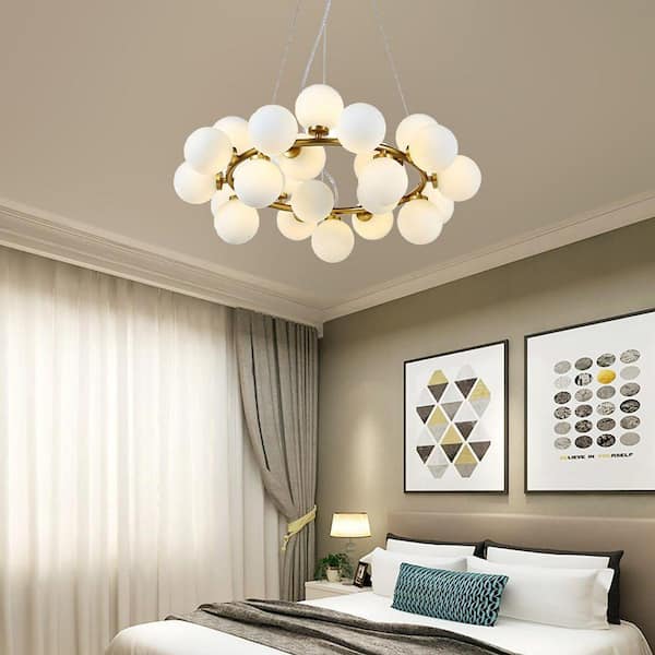 OUKANING 25-Light Gold Modern Creative Bubble Glass Ball