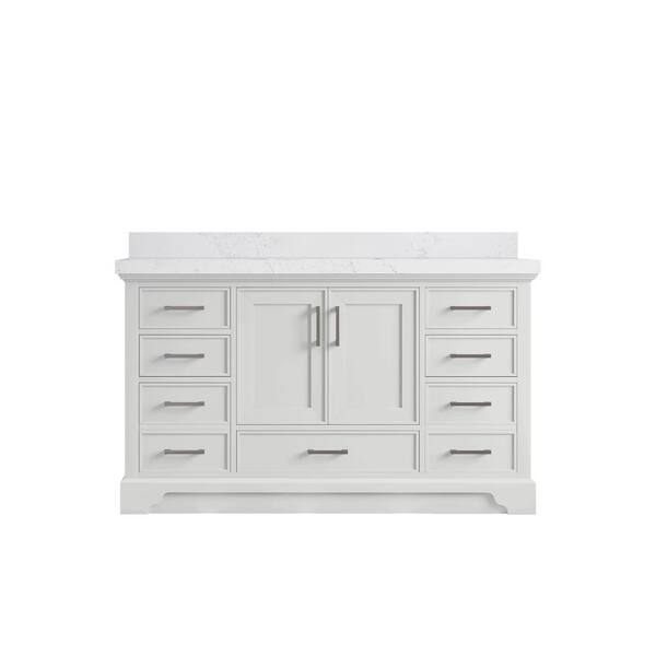 Willow Collections Charlotte 60 in. Single Sink Freestanding White Bath Vanity with Empira White Qt. Top Unassembled