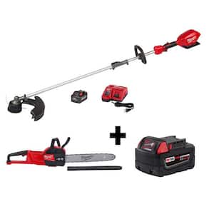 M18 FUEL QUIK LOK 18 V Lithium Ion Brushless Cordless String Trimmer 8.0Ah Kit with M18 FUEL Chainsaw & 5.0Ah Battery