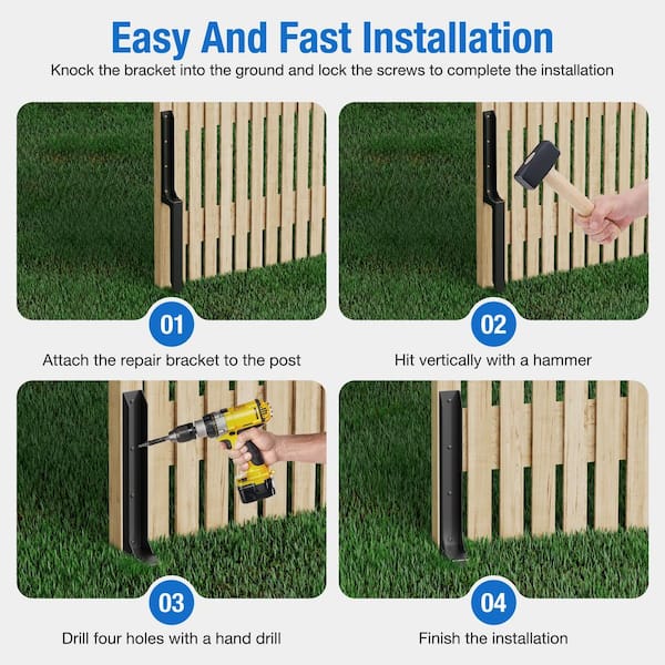 34 in. Heavy Duty Black Fence Post Repair Kit Anchor Ground Spike, Fence Post for Repairing Broken Fence
