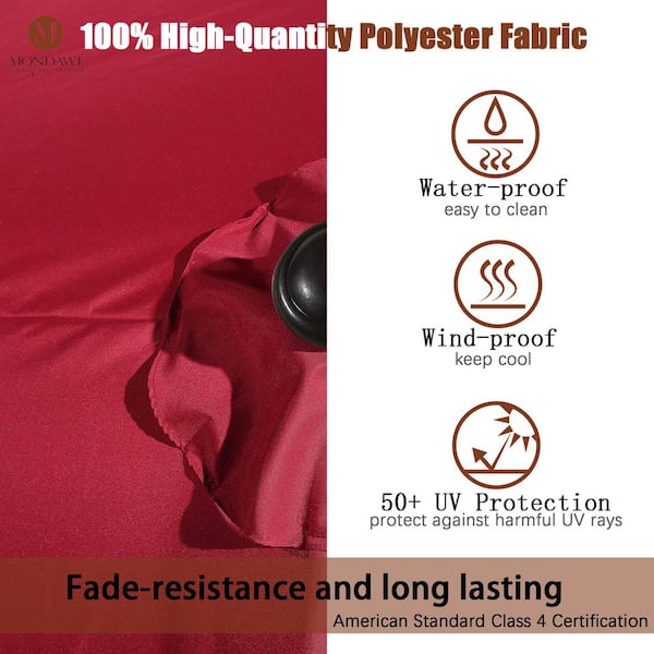 15 ft. Large Double-Sided Outdoor Patio Market Umbrella,UV Protection with Base and Crank in Burgundy