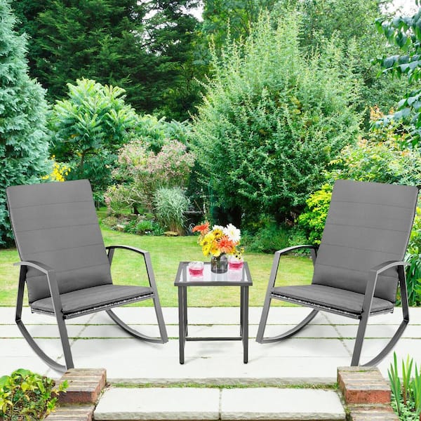 Liviza 3-Piece Wicker Patio Conversation Set with Gray Cushions