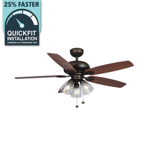 Rockport 52 in. Indoor LED Bronze Ceiling Fan with Light Kit, Downrod, and 5 Reversible Blades