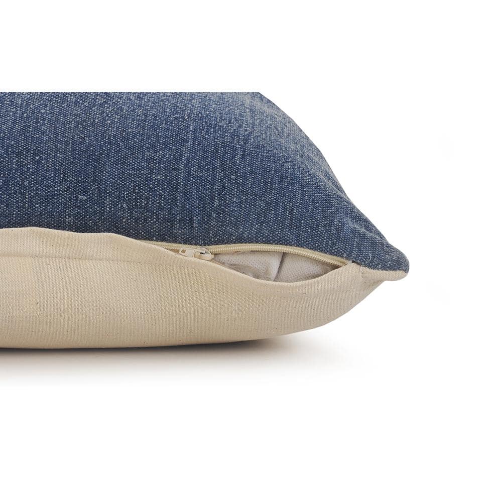 Dusty Blue and White Striped Tufted Lumbar Throw Pillow, 14" x 36"