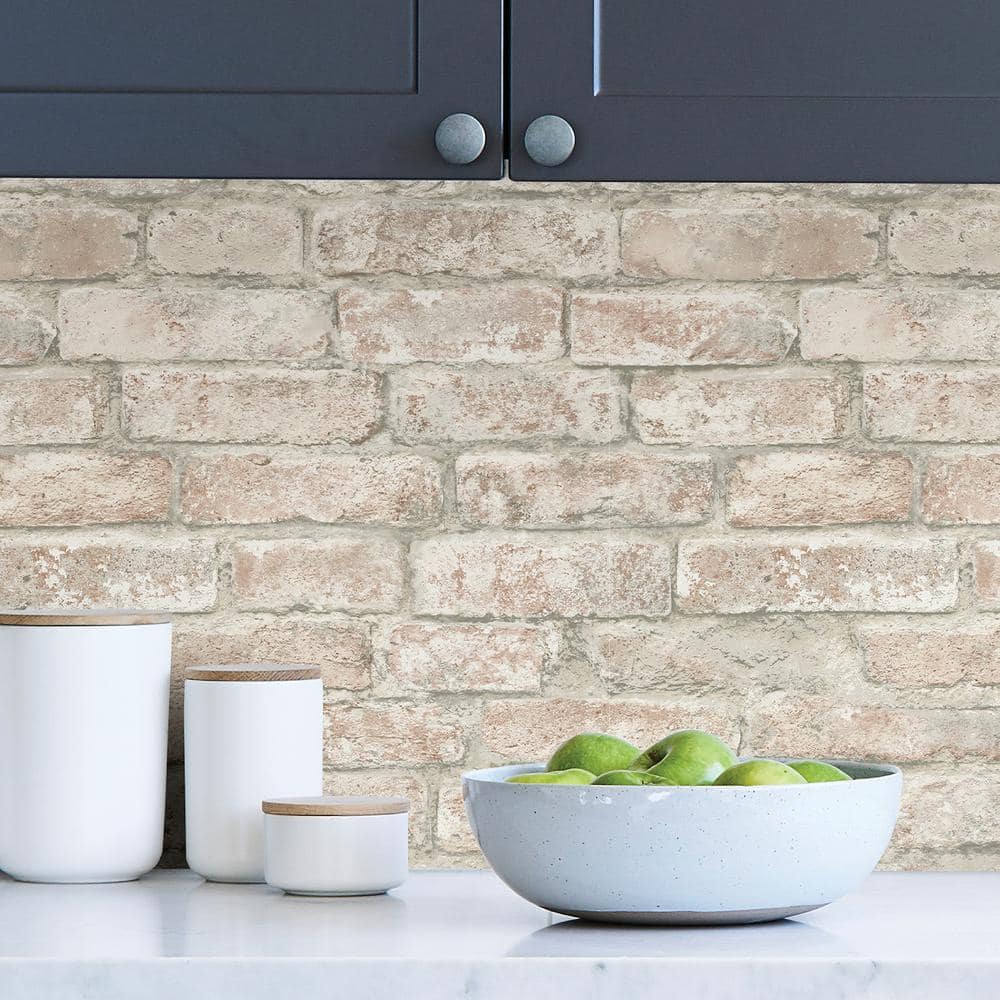 White Washed Brick Peel and Stick Wallpaper Roll
