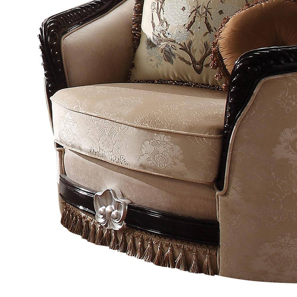 Ernestine Tan Fabric and Black Wood Traditional Chair with Pillows