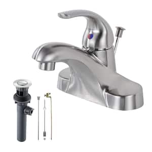 4 in. Centerset Single Handle Low Arc Bathroom Faucet with Drain Kit Included in Brushed Nickel
