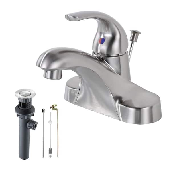 ARCORA 4 in. Centerset Single Handle Low Arc Bathroom Faucet with Drain Kit Included in Brushed Nickel