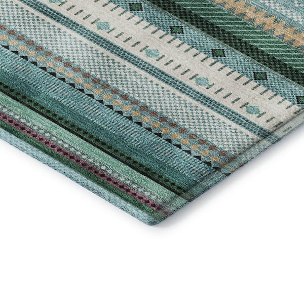 Mayfield Premium Machine Washable Abstract AMF2218 Teal 9 ft. x 12 ft. Area Rug