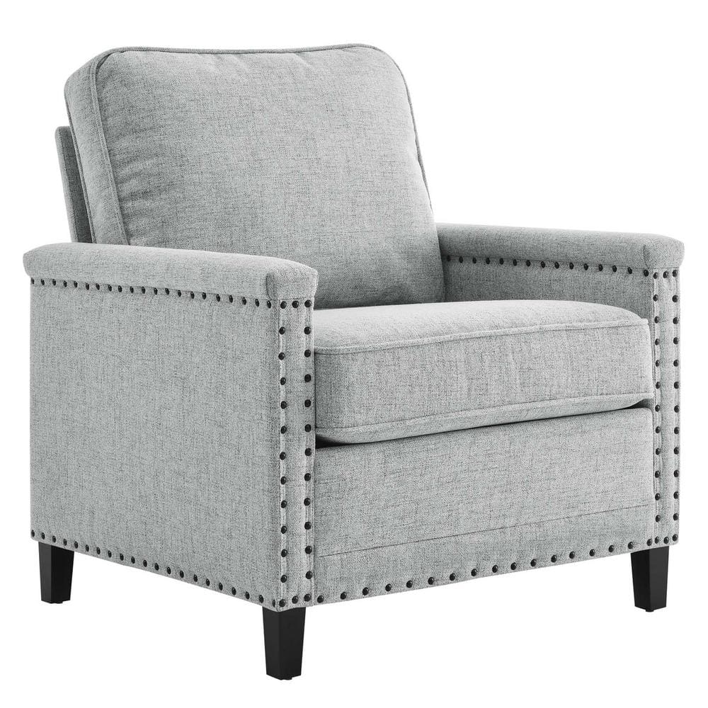 Ashton Light Gray Fabric Accent Chair with Nailhead Trim