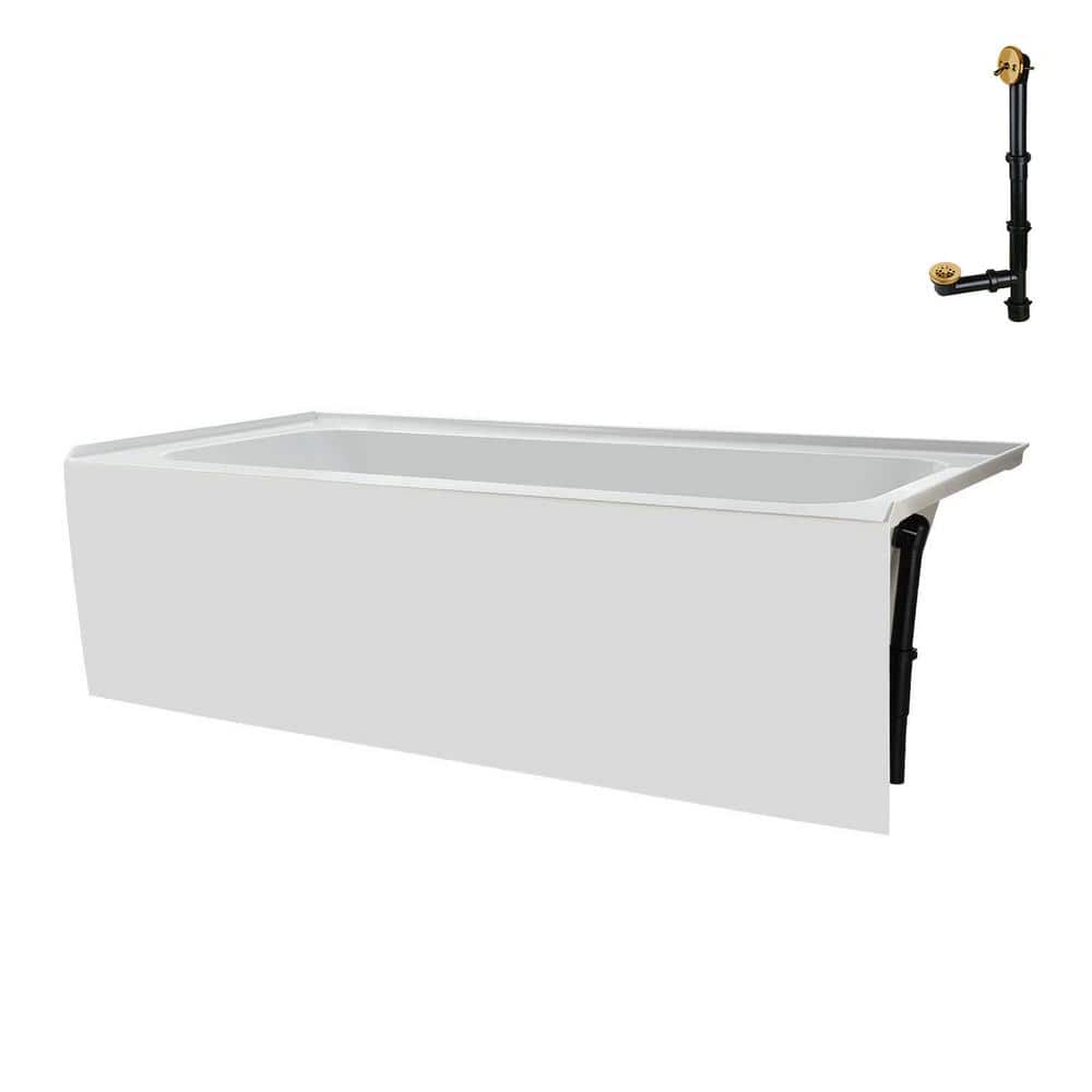 Glossy White Acrylic Alcove Bathtub with Brushed Gold Drain