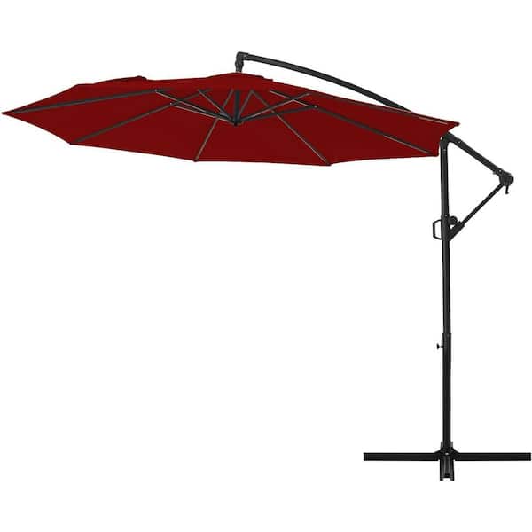 Unbranded 10 ft. Metal Cantilever Tilt Patio Umbrella in Burgundy Red