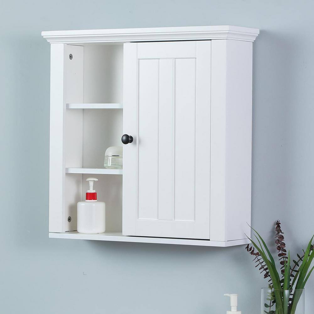 White MDF Bathroom Wall Cabinet with Adjustable Shelves